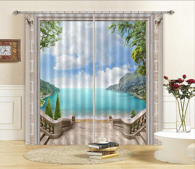 3D Stairway Bay Scenery 376 Curtains Drapes Wallpaper AJ Wallpaper 