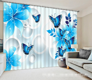 3D Blue Flowers Butterflies 1278 Curtains Drapes Wallpaper AJ Wallpaper 