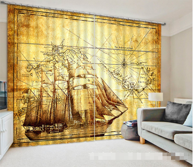 3D Sailing Ship Map 1106 Curtains Drapes Wallpaper AJ Wallpaper 