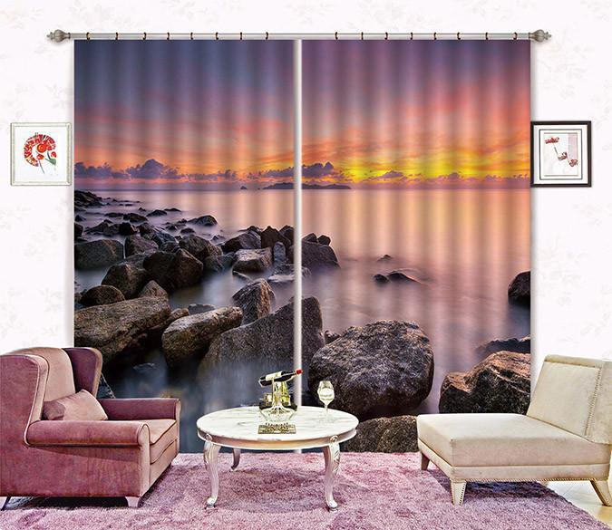 3D Stones Sea Sunset Glow 338 Curtains Drapes Wallpaper AJ Wallpaper 