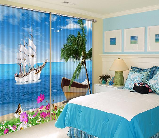 3D Sea Boats 262 Curtains Drapes Wallpaper AJ Wallpaper 