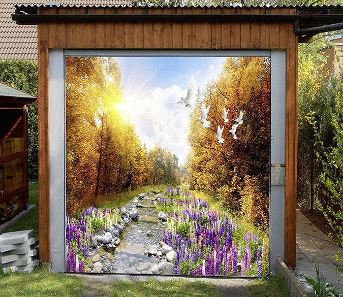 3D River Flowers Birds 56 Garage Door Mural Wallpaper AJ Wallpaper 