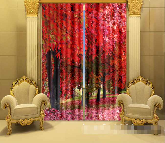 3D Red Maple Trees 1204 Curtains Drapes Wallpaper AJ Wallpaper 