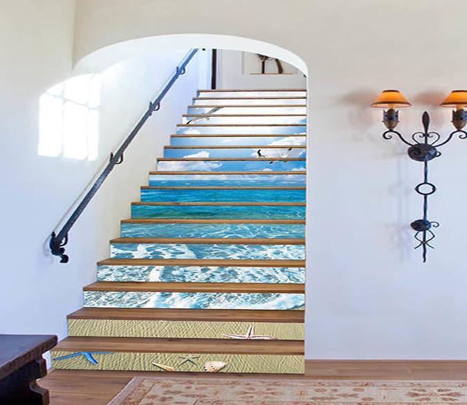 3D Sea Flying Seagulls 1490 Stair Risers Wallpaper AJ Wallpaper 