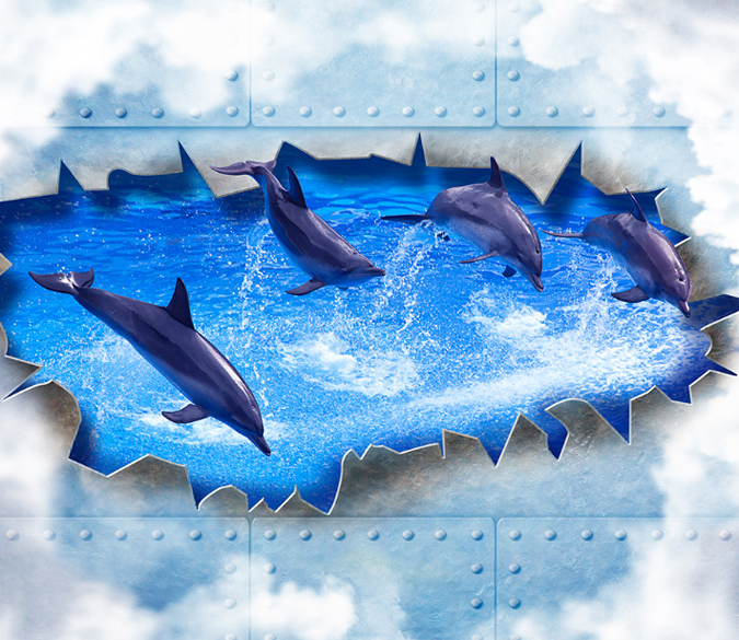 3D Flying Dolphins Floor Mural Wallpaper AJ Wallpaper 2 