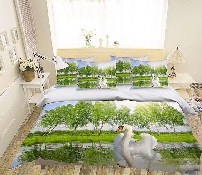 3D Lake White Swan 241 Bed Pillowcases Quilt Wallpaper AJ Wallpaper 