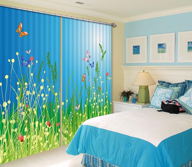 3D Weeds Butterflies 292 Curtains Drapes Wallpaper AJ Wallpaper 