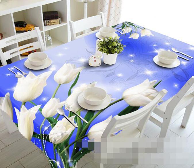 3D Pure White Flowers 1050 Tablecloths Wallpaper AJ Wallpaper 