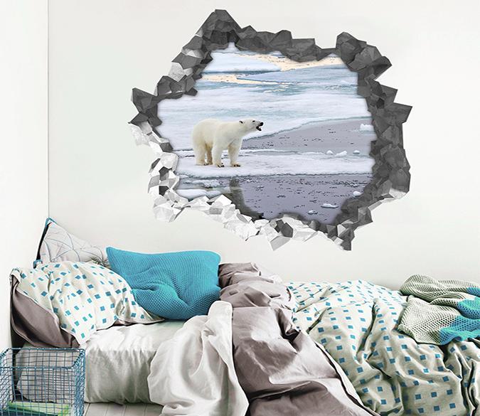 3D Seaside Polar Bear 190 Broken Wall Murals Wallpaper AJ Wallpaper 