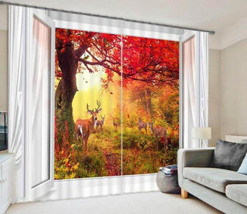 3D Trees And Deer 878 Curtains Drapes Wallpaper AJ Wallpaper 