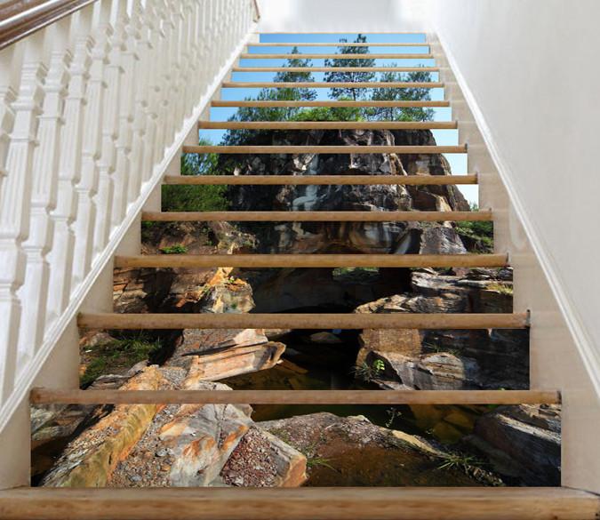 3D Stone Mountains Trees 50 Stair Risers Wallpaper AJ Wallpaper 