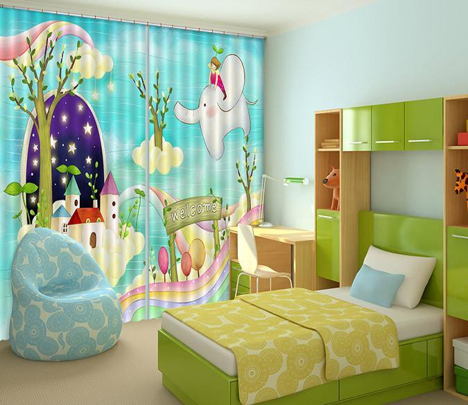 3D Elephant House 410 Curtains Drapes Wallpaper AJ Wallpaper 