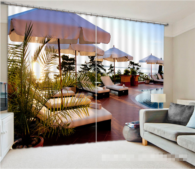 3D Seaside Balcony Recliner 1208 Curtains Drapes Wallpaper AJ Wallpaper 