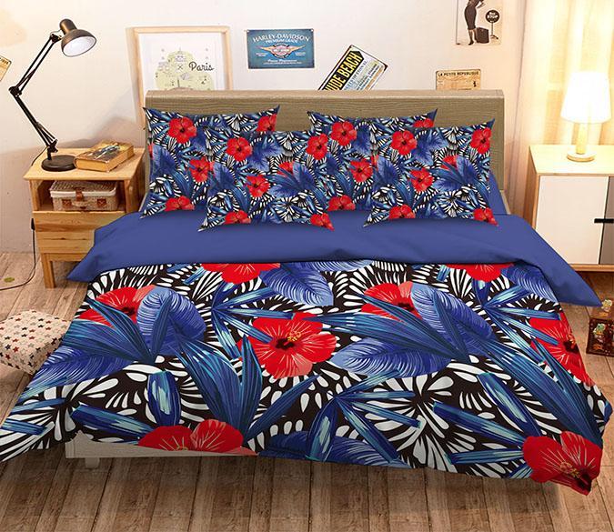 3D Red Flowers Leaves 277 Bed Pillowcases Quilt Wallpaper AJ Wallpaper 