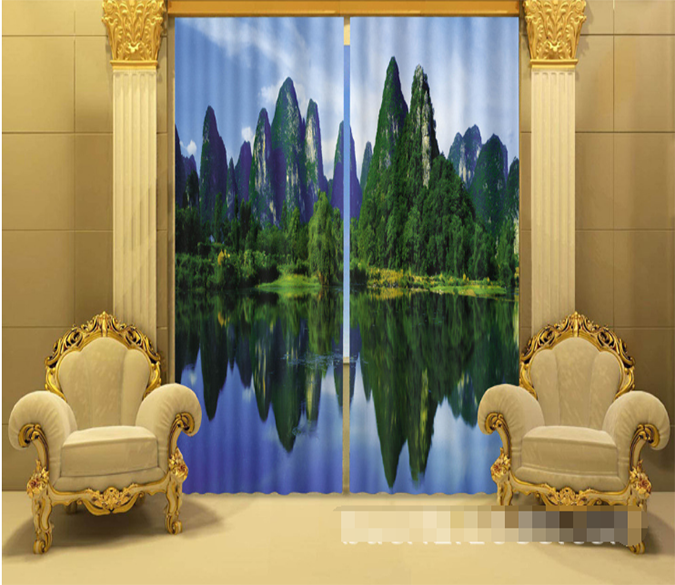 3D Mountains Lake 1160 Curtains Drapes Wallpaper AJ Wallpaper 