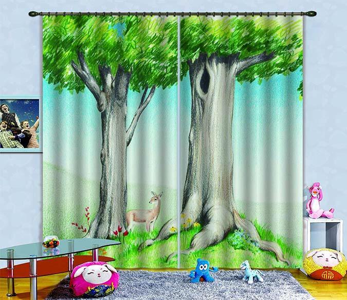 3D Trees Deer 675 Curtains Drapes Wallpaper AJ Wallpaper 