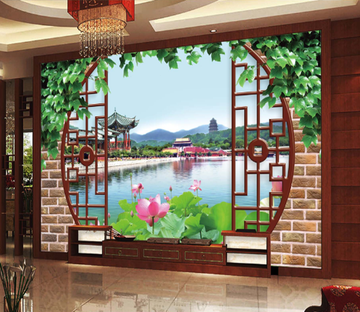 3D Window River Lotus Wallpaper AJ Wallpaper 1 