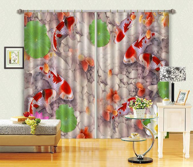 3D Fish Pond Stones 13 Curtains Drapes Wallpaper AJ Wallpaper 