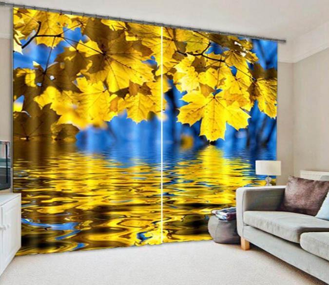 3D Lake Hanging Leaves 857 Curtains Drapes Wallpaper AJ Wallpaper 