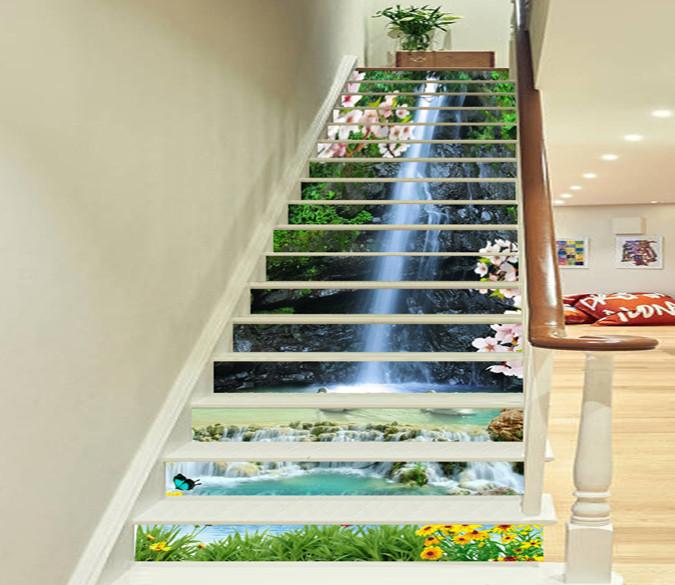 3D Waterfalls And Flowers 666 Stair Risers | AJ Wallpaper