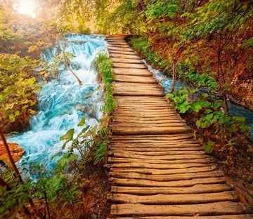 3D Stream Wood Bridge Floor Mural Wallpaper AJ Wallpaper 2 