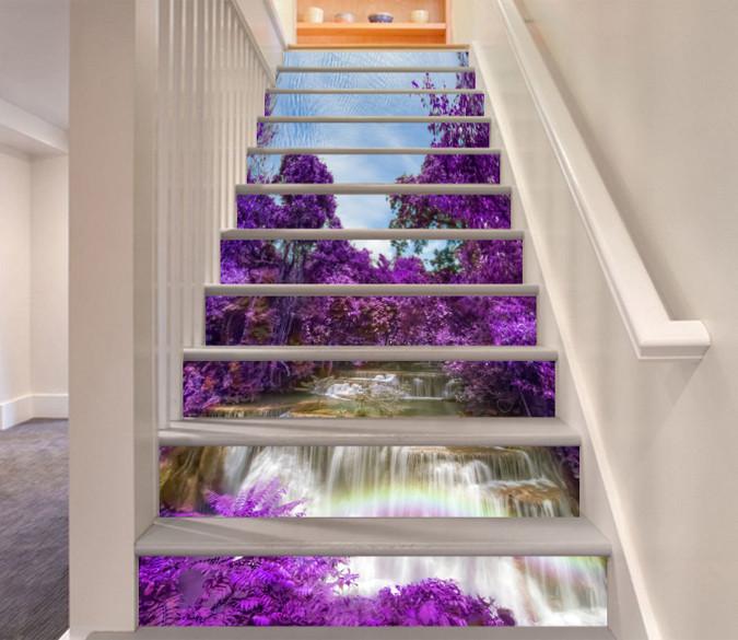 3D River Curtain And Trees 104 Stair Risers Wallpaper AJ Wallpaper 