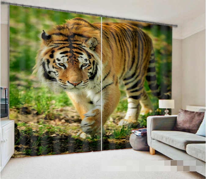 3D Lawn Tiger 1185 Curtains Drapes Wallpaper AJ Wallpaper 