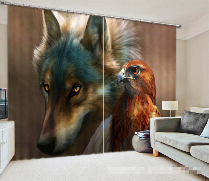 3D Wolf And Bird 1039 Curtains Drapes Wallpaper AJ Wallpaper 