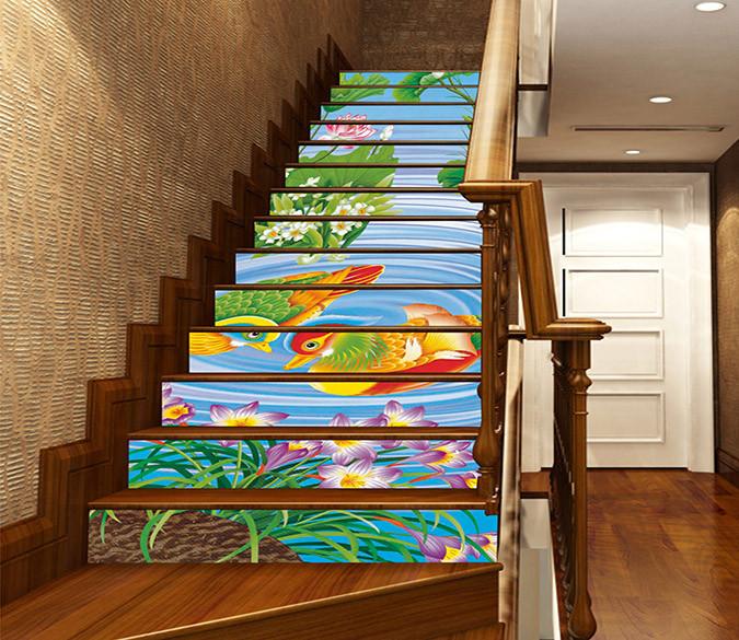 3D Mandarin Ducks 1276 Stair Risers Wallpaper AJ Wallpaper 