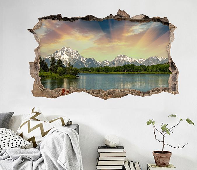 3D Snow Mountains River Sunshine 336 Broken Wall Murals Wallpaper AJ Wallpaper 