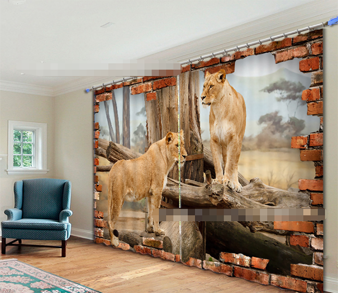 3D Lions 2072 Curtains Drapes Wallpaper AJ Wallpaper 