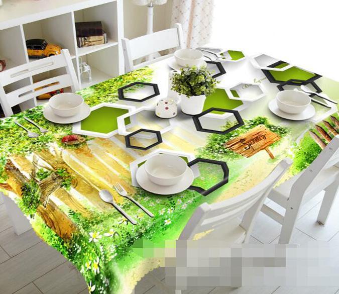 3D Road Trees Hexagons 1074 Tablecloths Wallpaper AJ Wallpaper 