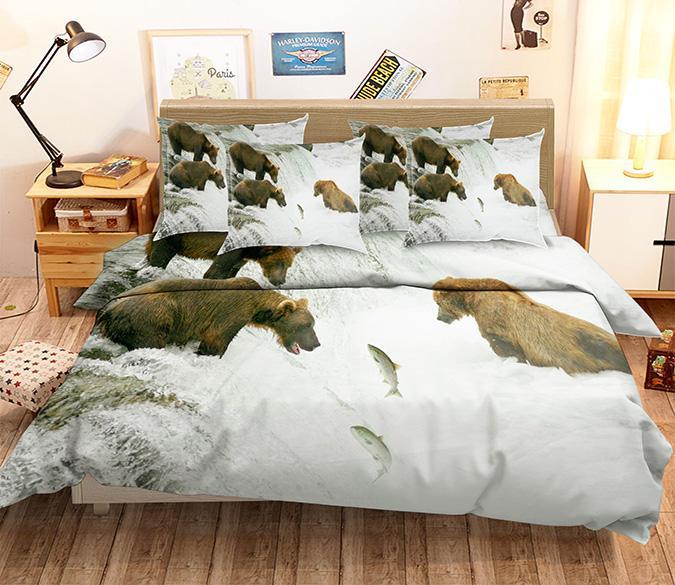 3D River Bears 118 Bed Pillowcases Quilt Wallpaper AJ Wallpaper 