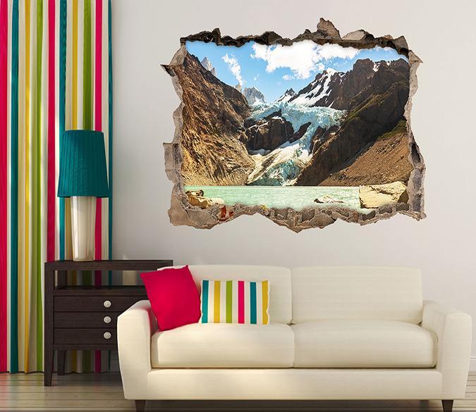 3D Snow Mountain Lake 097 Broken Wall Murals Wallpaper AJ Wallpaper 