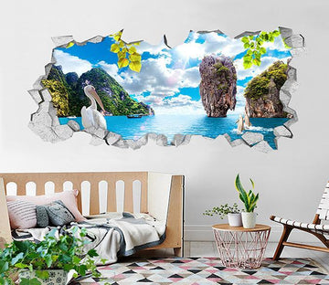 3D Sea Mountains Animals 081 Broken Wall Murals Wallpaper AJ Wallpaper 