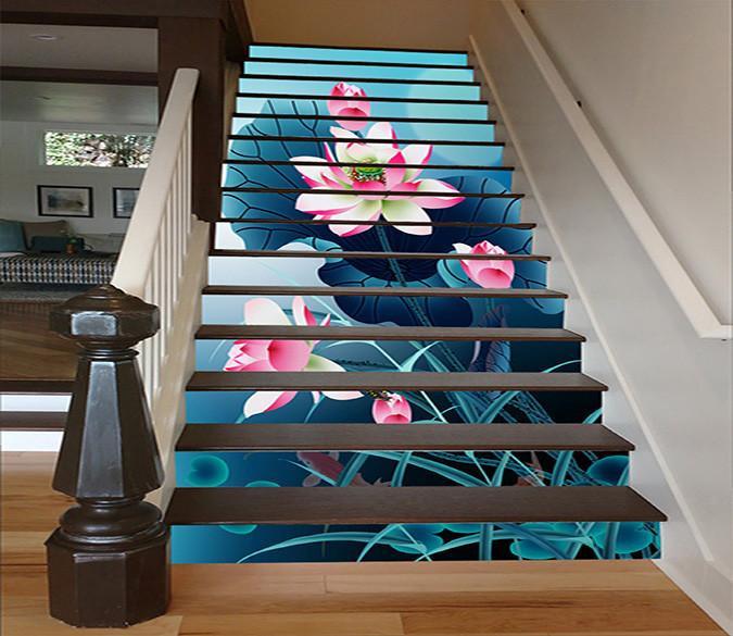 3D Shiny Lotus Flowers 1596 Stair Risers Wallpaper AJ Wallpaper 