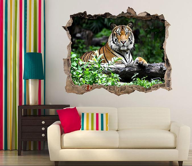 3D Resting Tiger 033 Broken Wall Murals Wallpaper AJ Wallpaper 