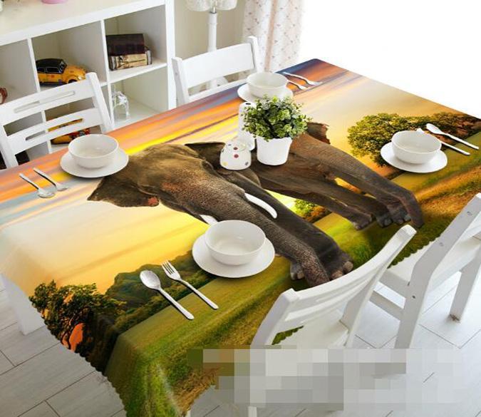 3D Elephants Couple 1019 Tablecloths Wallpaper AJ Wallpaper 