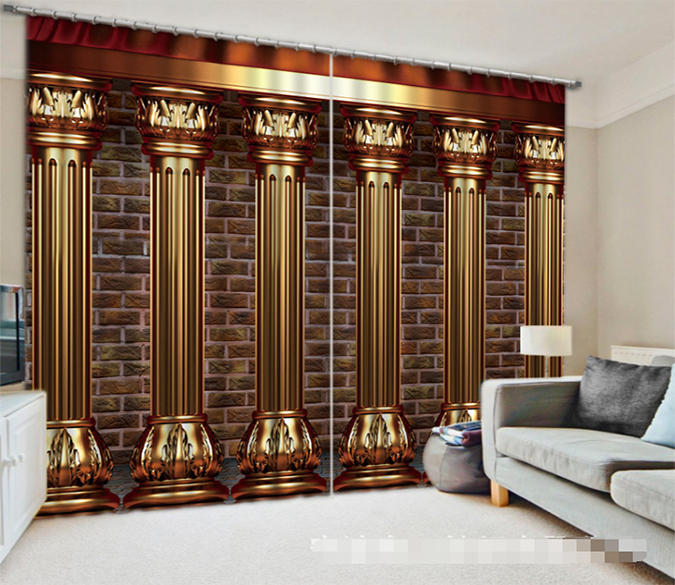 3D Bricks Wall Pillars 1309 Curtains Drapes Wallpaper AJ Wallpaper 