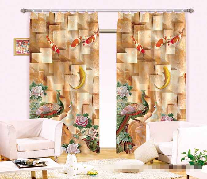 3D Fishes Birds 1195 Curtains Drapes Wallpaper AJ Wallpaper 