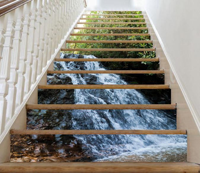 3D Forest Flowing River 489 Stair Risers Wallpaper AJ Wallpaper 