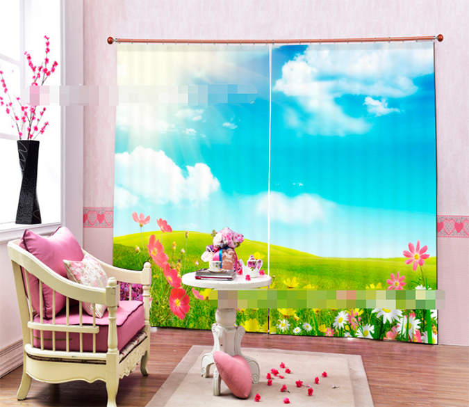 3D Grassland Flowers 2056 Curtains Drapes Wallpaper AJ Wallpaper 