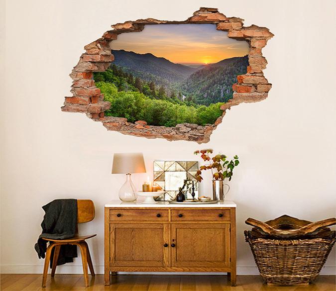 3D Mountains Sunset 205 Broken Wall Murals Wallpaper AJ Wallpaper 