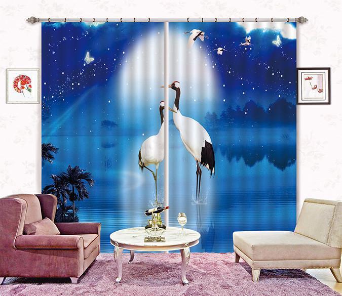 3D Bright Lake Cranes 325 Curtains Drapes Wallpaper AJ Wallpaper 