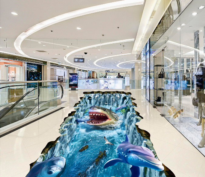 3D Shark And Dolphins Floor Mural Wallpaper AJ Wallpaper 2 