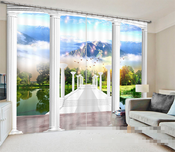 3D Lake Corridor 938 Curtains Drapes Wallpaper AJ Wallpaper 