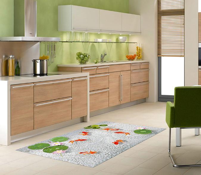 3D Fish Pond Stones Kitchen Mat Floor Mural Wallpaper AJ Wallpaper 