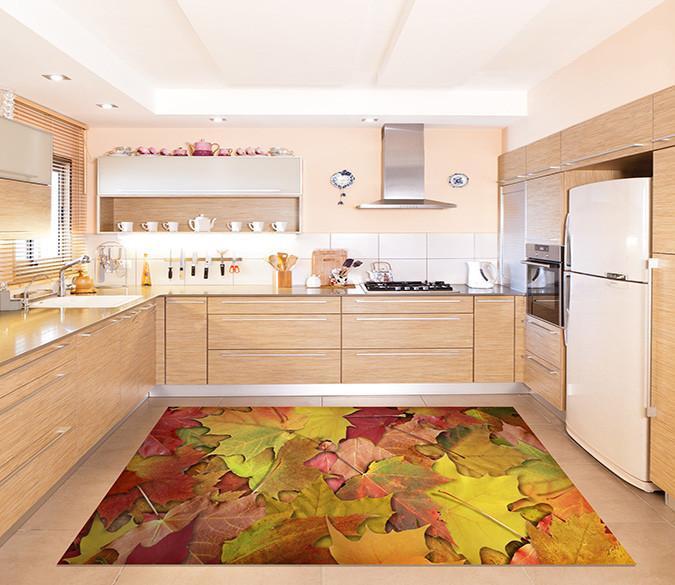 3D Fallen Leaves Pattern Kitchen Mat Floor Mural Wallpaper AJ Wallpaper 