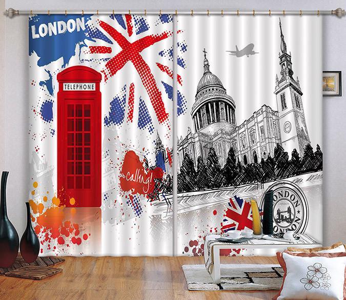 3D London Postcard Curtains Drapes Wallpaper AJ Wallpaper 