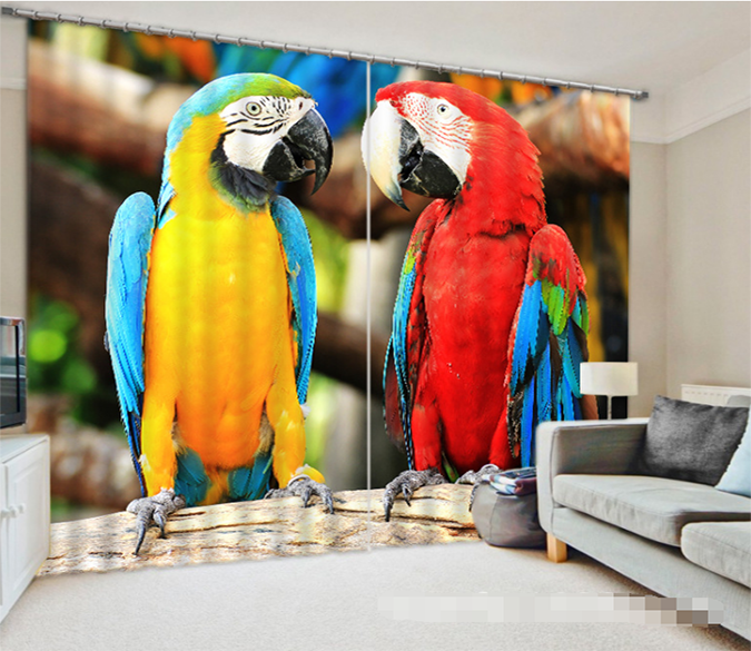 3D Colorful Parrots 1248 Curtains Drapes Wallpaper AJ Wallpaper 